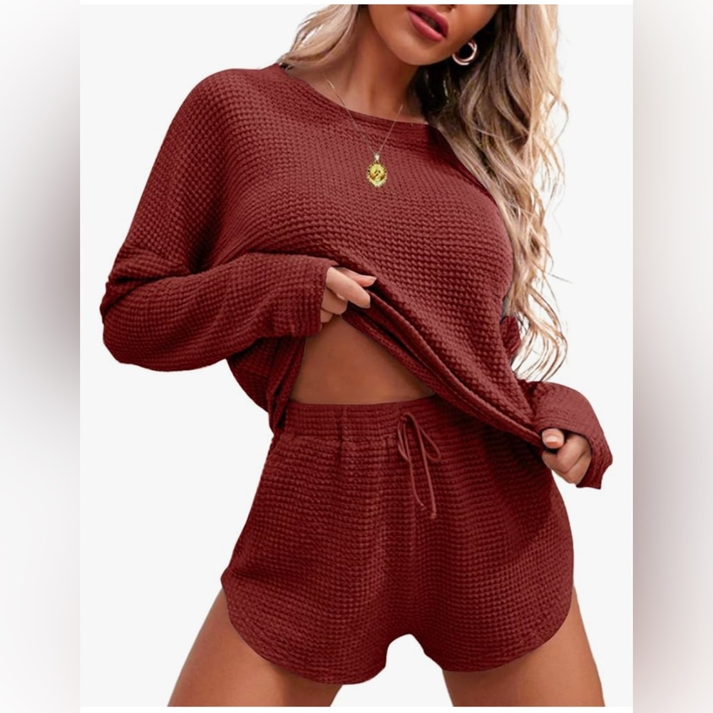 WNS Soft Waffle Lounge Set Sz Medium Burgundy